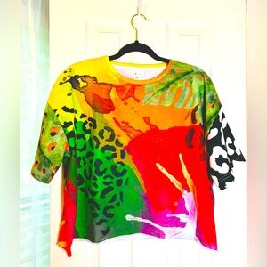 Dressed In Joy Cropped Tee - Vibrant Abstract Print, Sz XL, EUC!